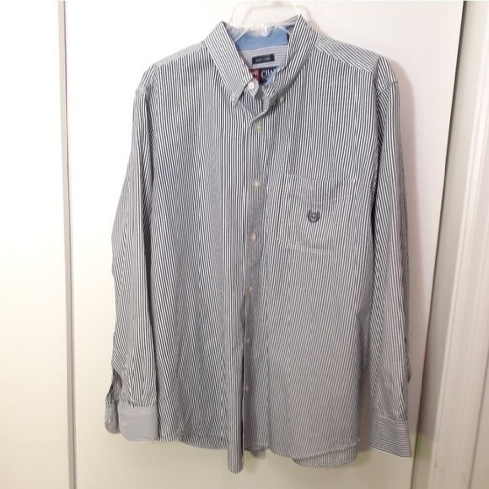 Chaps Ralph Lauren blue white striped button-down shirt large easy care mens l